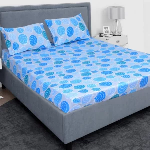 Grey with Blue Geometric Print, Bedsheet King Size(9 * 9 feet),(275 * 275 CM) with Two Pillow Covers(48 * 74 CM), Pure Cotton, 188 TC