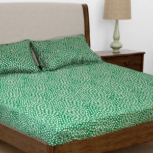 Dark Green with White Dotted Pattern Bedsheet King Size(9 * 9 feet), (275*275 CM) with Two Pillow Covers (48 * 74 CM),Pure Cotton, 188 TC