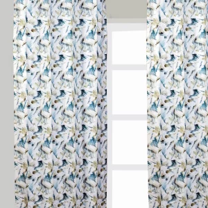 White with Blue and Brown Geometric Pattern, 7.5*5 Feet Premium Cotton Door Curtain with Eyelets