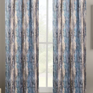 Blue and Brown Mosaic Pattern, 7.5*5 Feet Premium Cotton Door Curtain with Eyelets