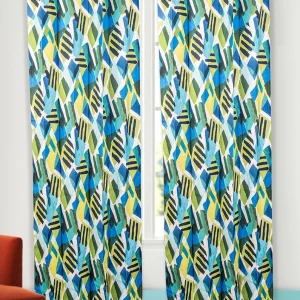 Blue and Yellow Camouflage Print, 7.5*5 Feet Premium Cotton Door Curtain with Eyelets