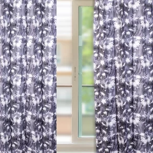 Grey with White Floral Paisley Print, 7.5*5 Feet Premium Cotton Door Curtain with Eyelets
