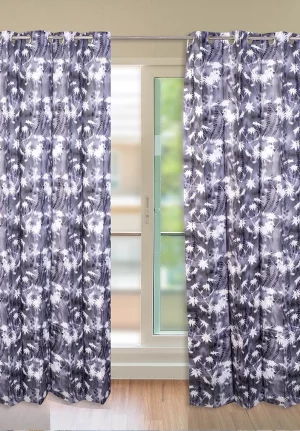 Grey with White Floral Paisley Print, 7.5*5 Feet Premium Cotton Door Curtain with Eyelets