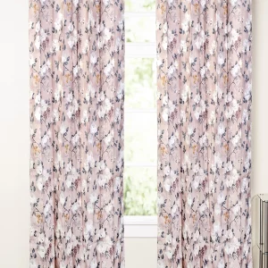 Peach with White Gold Floral Print, 7.5*5 Feet Premium Cotton Door Curtain with Eyelets