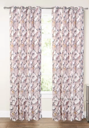 Peach with White Gold Floral Print, 7.5*5 Feet Premium Cotton Door Curtain with Eyelets
