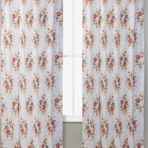 White with Multicolor Floral Paisley Print, 7.5*5 Feet Premium Cotton Door Curtain with Eyelets
