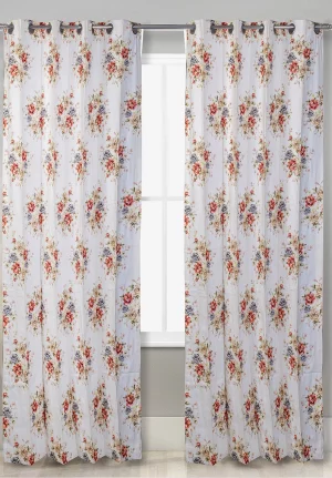 White with Multicolor Floral Paisley Print, 7.5*5 Feet Premium Cotton Door Curtain with Eyelets