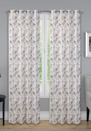 Cream with Shades of Brown Floral Print, 7.5*5 Feet Premium Cotton Door Curtain with Eyelets