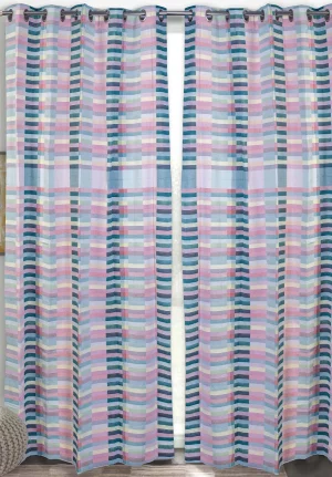 Multicolor Stripped Chevron Pattern Blockout Curtain, 6.5 * 5 Feet Premium Cotton Door Curtain with Eyelets