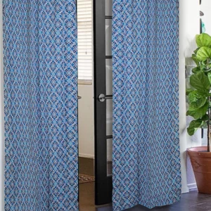 Blue with Floral Paisley Pattern, 7.5*4 Feet Premium Cotton Door Curtain with Eyelets