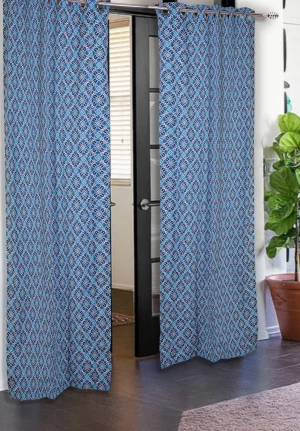 Blue with Floral Paisley Pattern, 7.5*4 Feet Premium Cotton Door Curtain with Eyelets