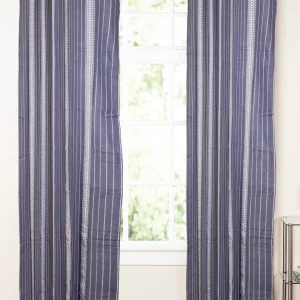 Black with White Stripped Vintage Pattern, 7 * 5 Feet Premium Cotton Door Curtain with Eyelets