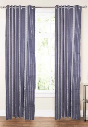 Black with White Stripped Vintage Pattern, 7 * 5 Feet Premium Cotton Door Curtain with Eyelets