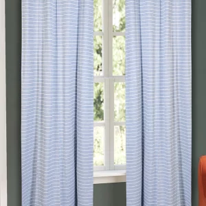Blue with White Stripped Pattern, 7.5*5 Feet Premium Cotton Door Curtain with Eyelets
