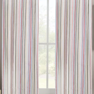 White with Multicolor Stripped Pattern, 7.5*5 Feet Premium Cotton Door Curtain with Eyelets