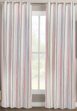 White with Multicolor Stripped Pattern, 7.5*5 Feet Premium Cotton Door Curtain with Eyelets