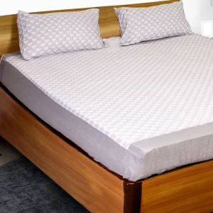 Grey with White Floral Paisley Print Grey Bordered Bedsheet King Size(9 * 9 feet),(275 * 275 CM) with Two Pillow Covers(48 * 74 CM), Pure Cotton,188 TC