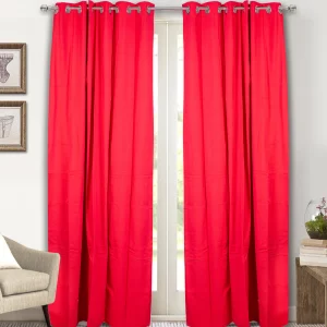 Bright Red Solid Zig Zag Pattern, 7 * 5.5 Feet Premium Cotton Door Curtain with Eyelets