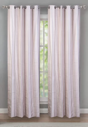 Shades of Cream Brown Stripped Pattern, 7.5*5 Feet Premium Cotton Door Curtain with Eyelets
