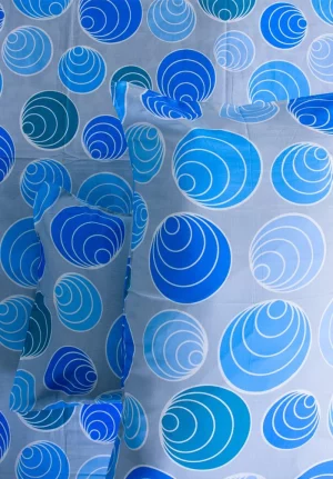 Grey with Blue Geometric Print, Bedsheet King Size(9 * 9 feet),(275 * 275 CM) with Two Pillow Covers(48 * 74 CM), Pure Cotton, 188 TC - Image 2