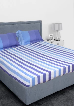 White and Shades of Blue Stripped Bedsheet King Size(9 * 9 feet),(275 * 275 CM) with Two Pillow Covers(48 * 74 CM), Pure Cotton, 200 TC