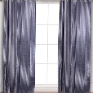 Black with White Stripped Pattern, 7.5 * 4 Feet Premium Cotton Door Curtain with Eyelets