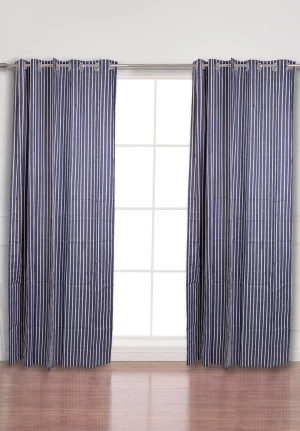 Black with White Stripped Pattern, 7.5 * 4 Feet Premium Cotton Door Curtain with Eyelets