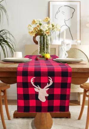 Classic Red and Black Buffalo Checks Gold Stag Deer Reindeer table runner (180 * 33CM)