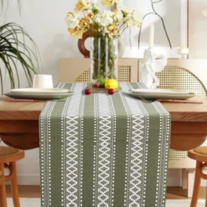 Olive Green Traditional Stripped Pattern Table Runner (128*41 CM)