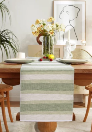 Elegant Shades of Green Stripped Table Runner (118*36 CM)