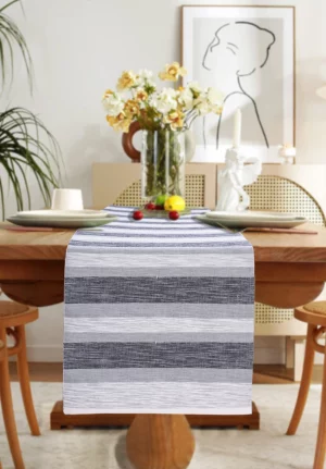 Black and Grey Stripped Table Runner (118 * 36 CM)