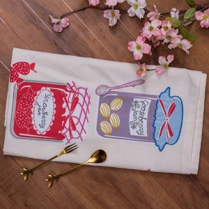 Half White with Colorful Jam Bottles Print Cotton Table Napkin, 27 * 21 Inches, Set of 4
