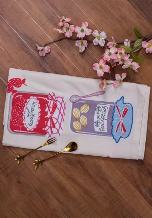 Half White with Colorful Jam Bottles Print Cotton Table Napkin, 27 * 21 Inches, Set of 4