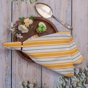 White and Yellow Stripped Cotton Table Napkin, 26 * 17 Inches, Set of 4