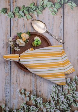 White and Yellow Stripped Cotton Table Napkin, 26 * 17 Inches, Set of 4