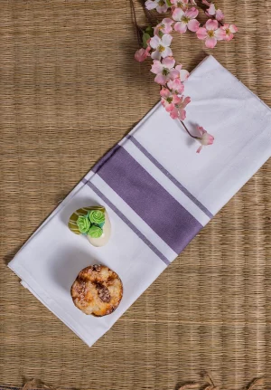 White with Violet Stripped Cotton Table Napkin, 26 * 17 Inches, Set of 4