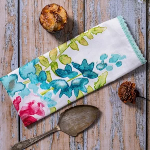 White with Multicolor Floral Print Cotton Table Napkin, 28 * 20 Inches, Set of 4