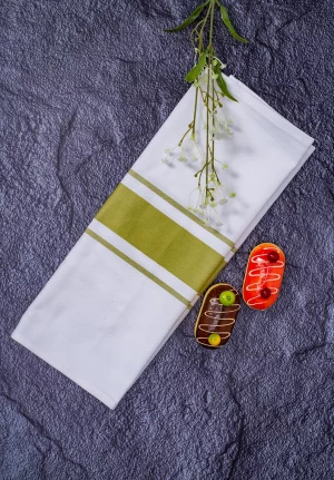 White with Green Stripped Cotton Table Napkin, 26 * 17 Inches, Set of 4