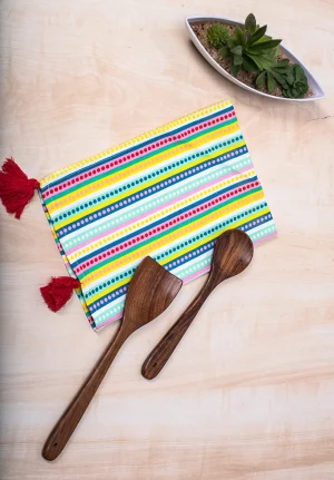 Multicolour Stripped Cotton Table Napkin with Tassels, 24 * 17 Inches, Set of 4