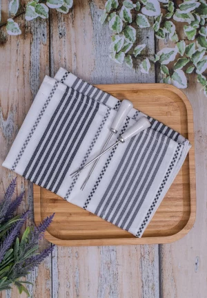 White and Grey Black Stripped Cotton Table Napkin, 25 * 18 Inches, Set of 4