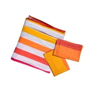 White with Yellow Orange Stripped Bedsheet King Size(9 * 9 feet),(275 * 275 CM) with two Pillow Covers(48 * 74 CM), Pure Cotton, 200 TC - Image 3